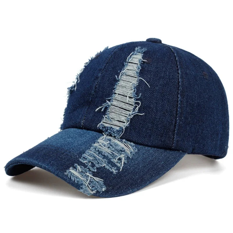 Ripped Washed Denim Distressed Snapback Cap | FBA Vibes