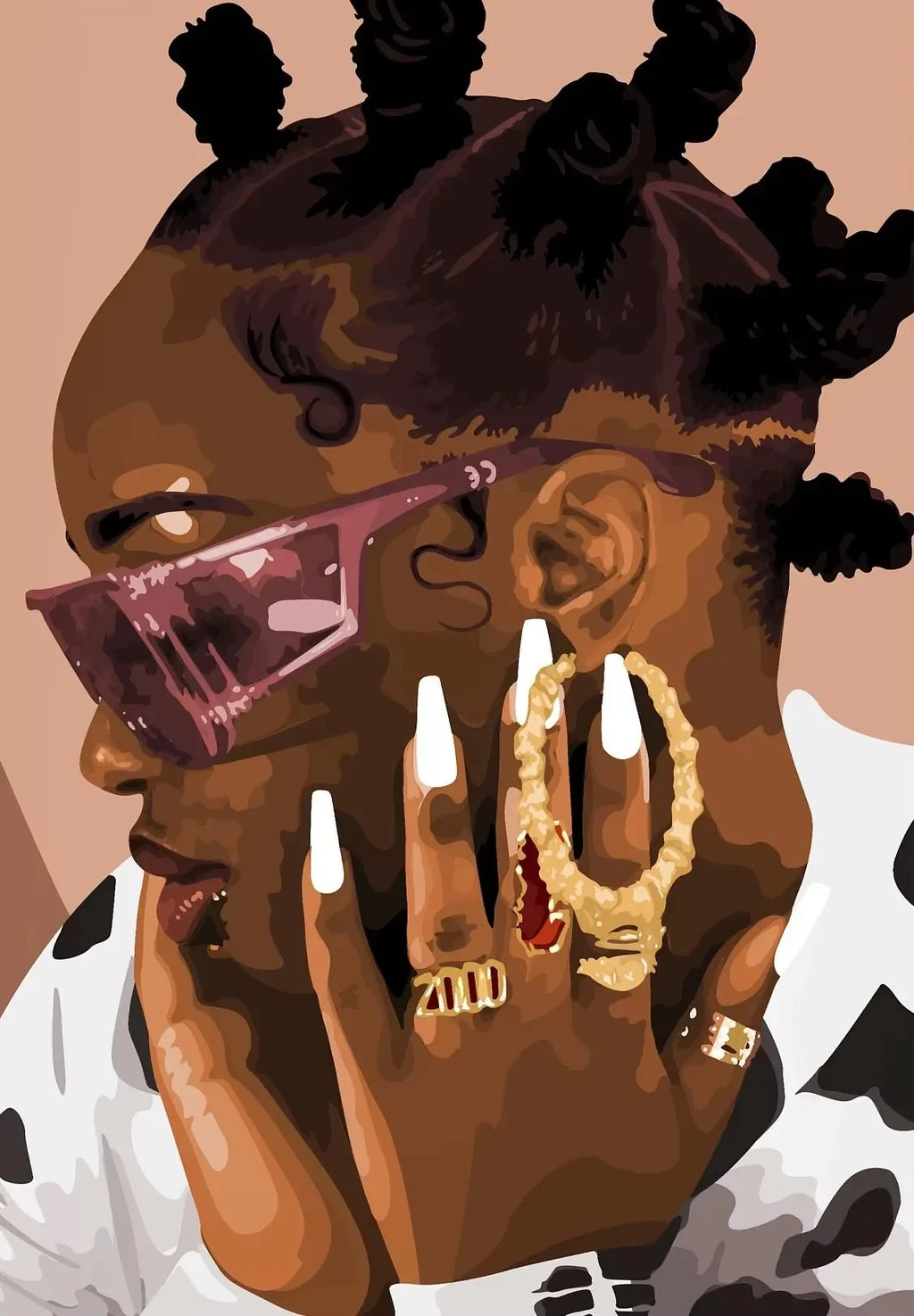 Hip Hop Black Girl Gold Jewelry Canvas Print | Afro Woman Wall Art