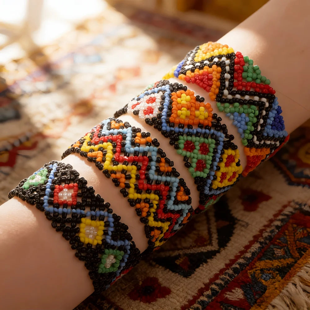 FBA Bohemian Multicolor Elastic Beaded Bracelet Set | Charm Jewelry