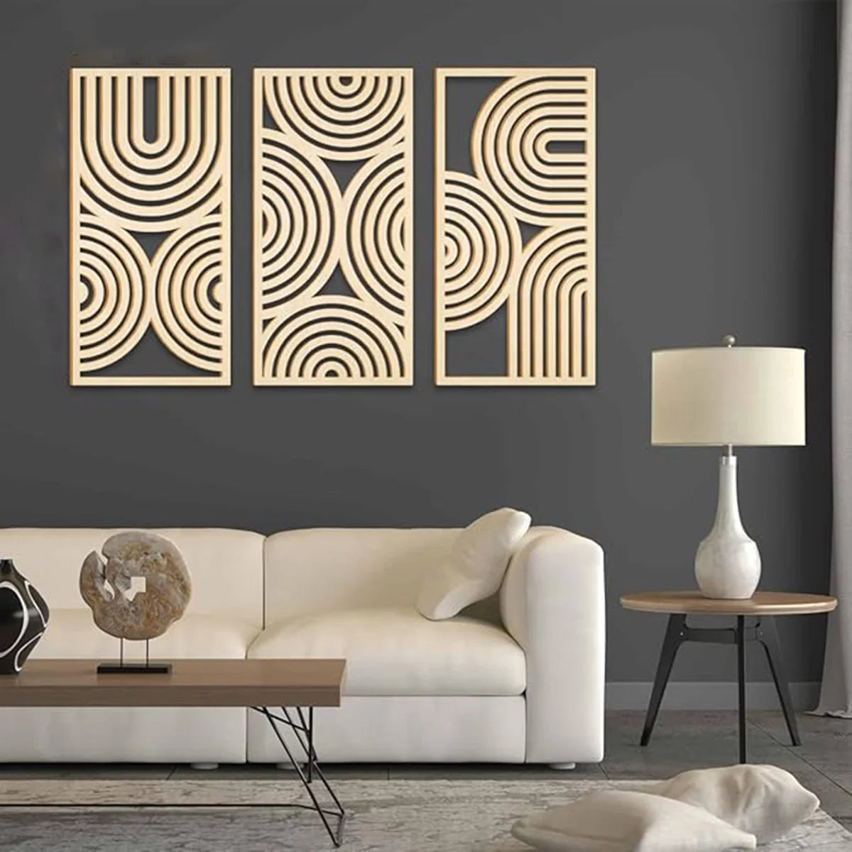 3-Piece Wooden Wall Art Mural Set | Abstract Hollow Arch Bohemian Decor for Kitchen, Bathroom & Living Room
