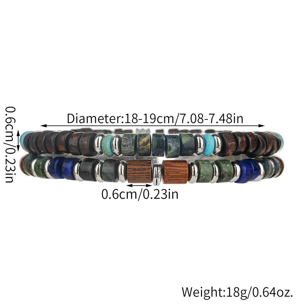 FBA Men's Tribal Wooden Lapis Lazuli Bracelet Set | Boho Jewelry