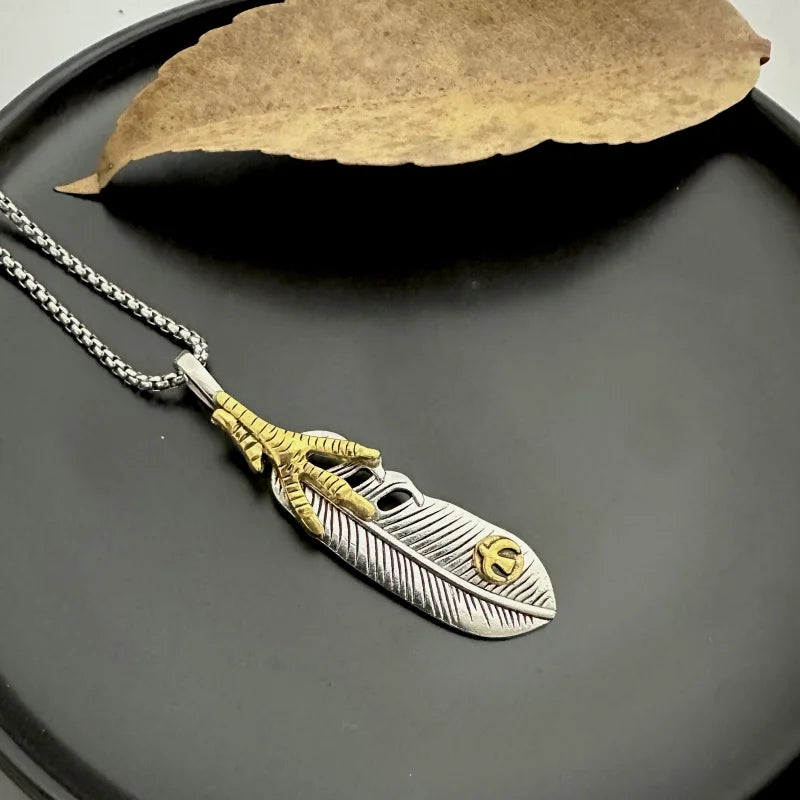 FBA Feather Print Stainless Steel Pendant Necklace | Street Style Jewelry