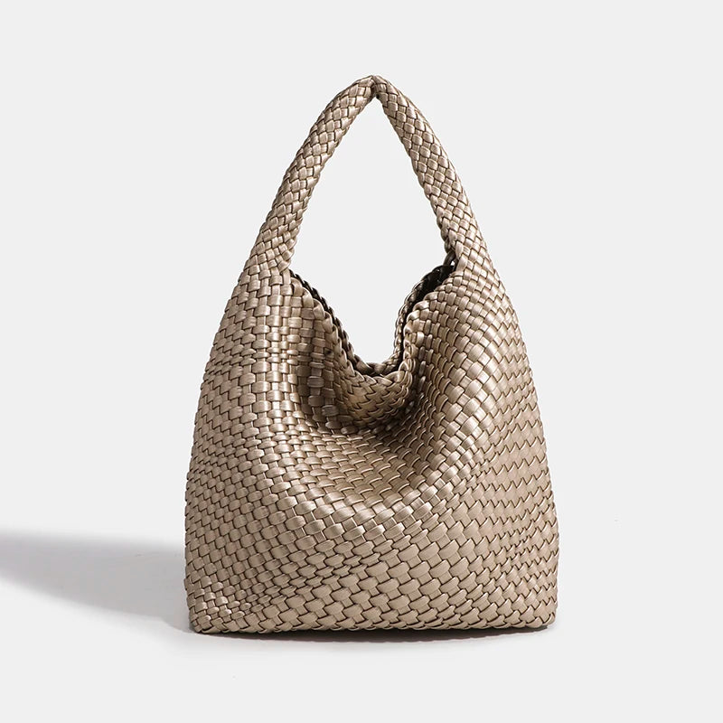Hand-Knitted PU Woven Tote Bag for Women – Large Luxury Criss-Cross Shoulder Bag