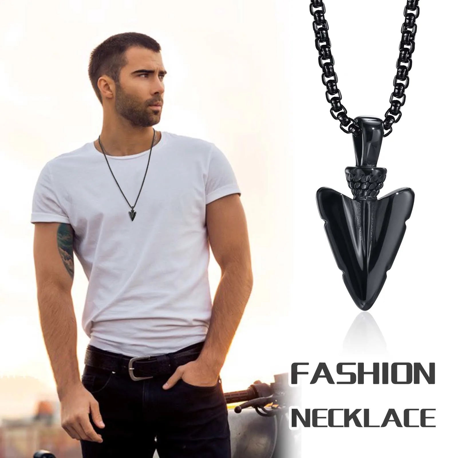 FBA Men's Stainless Steel Spear Head Pendant Necklace | Anti-Allergy Vintage Jewelry