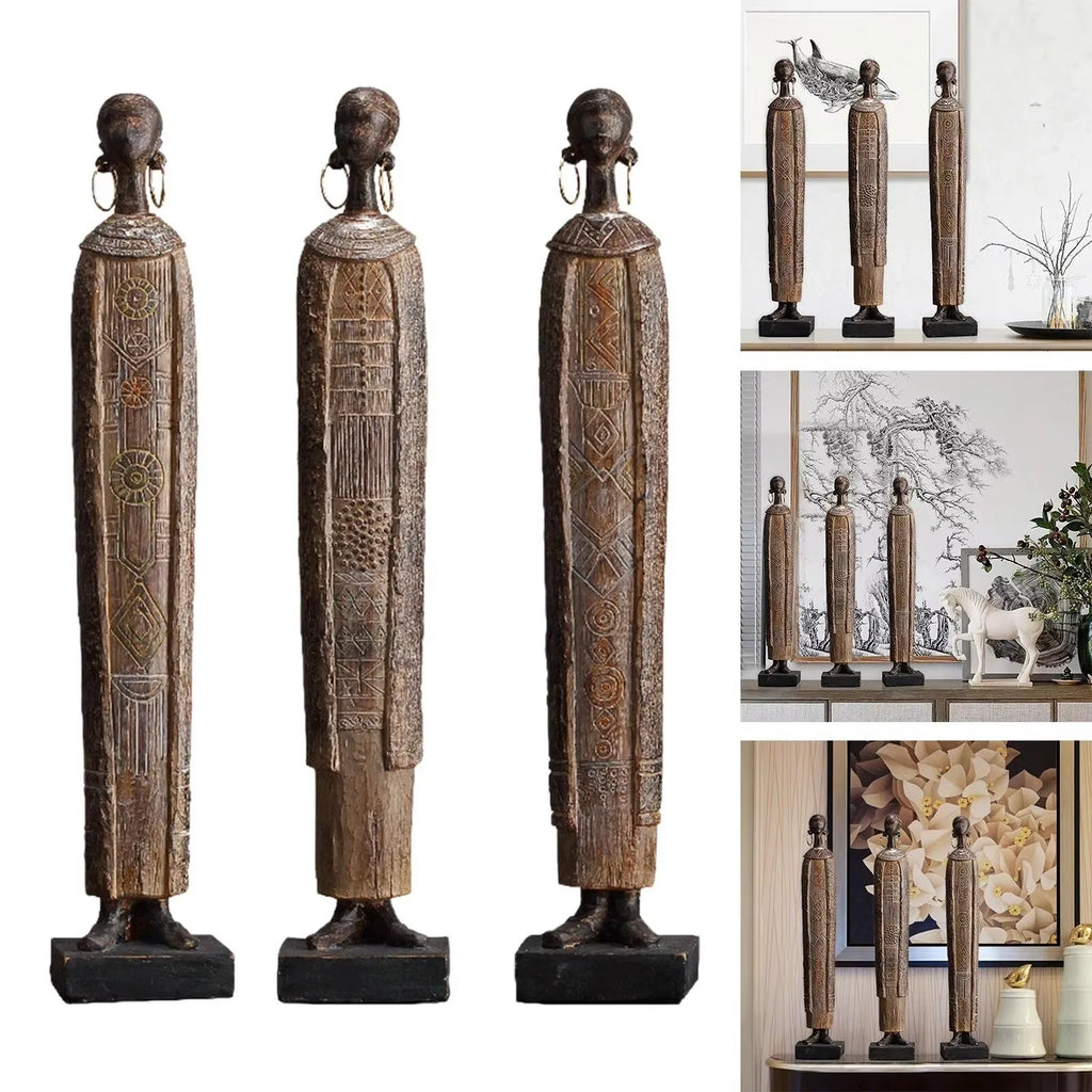 African Tribal Women Resin Figurine | Handcrafted Sculpture for Living Room, Bedroom & Cabinet Decor