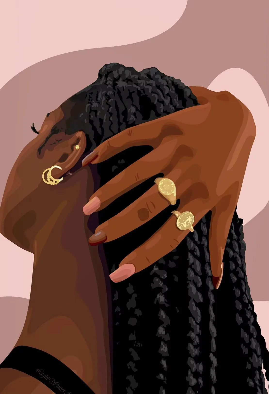 Hip Hop Black Girl Gold Jewelry Canvas Print | Afro Woman Wall Art