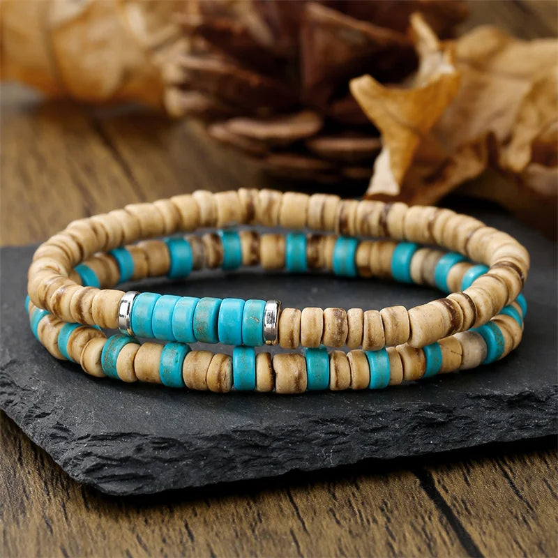 FBA Bohemian Multilayer Leather Wristband Bracelet | Men's Hand Woven Jewelry