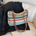 Striped Woven Straw Tote Bag with Zip Closure & Coin Purse – Lightweight Beach Vacation Bag
