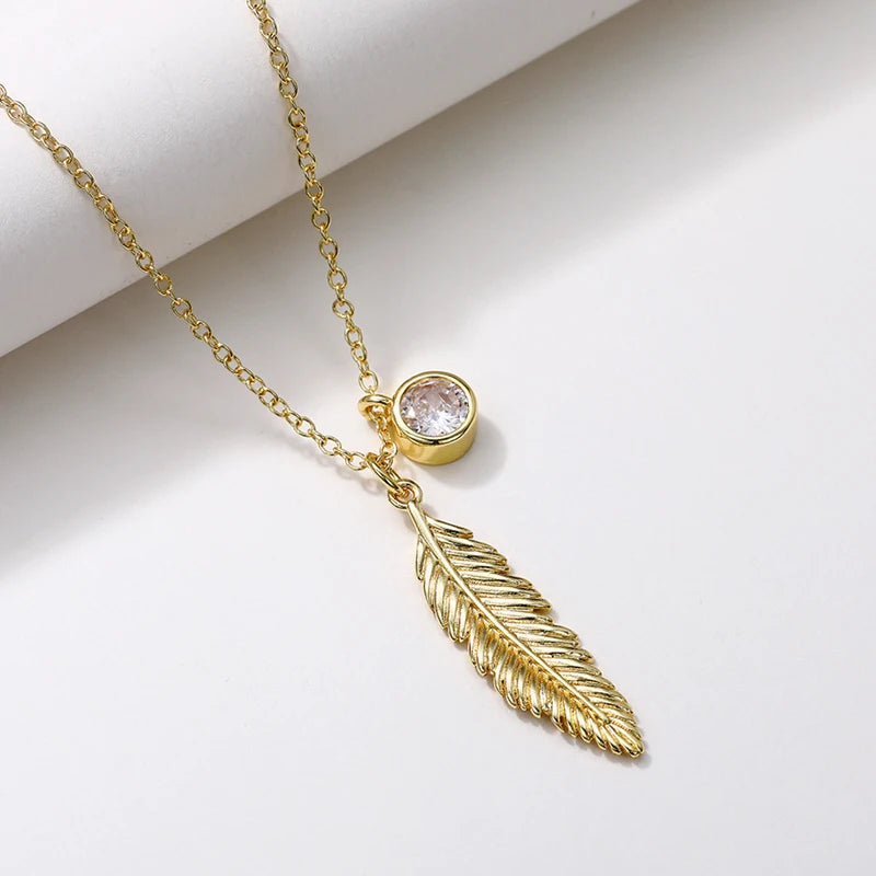 FBA Women's Feather Crystal Gold Pendant Necklace | Sterling Silver Jewelry