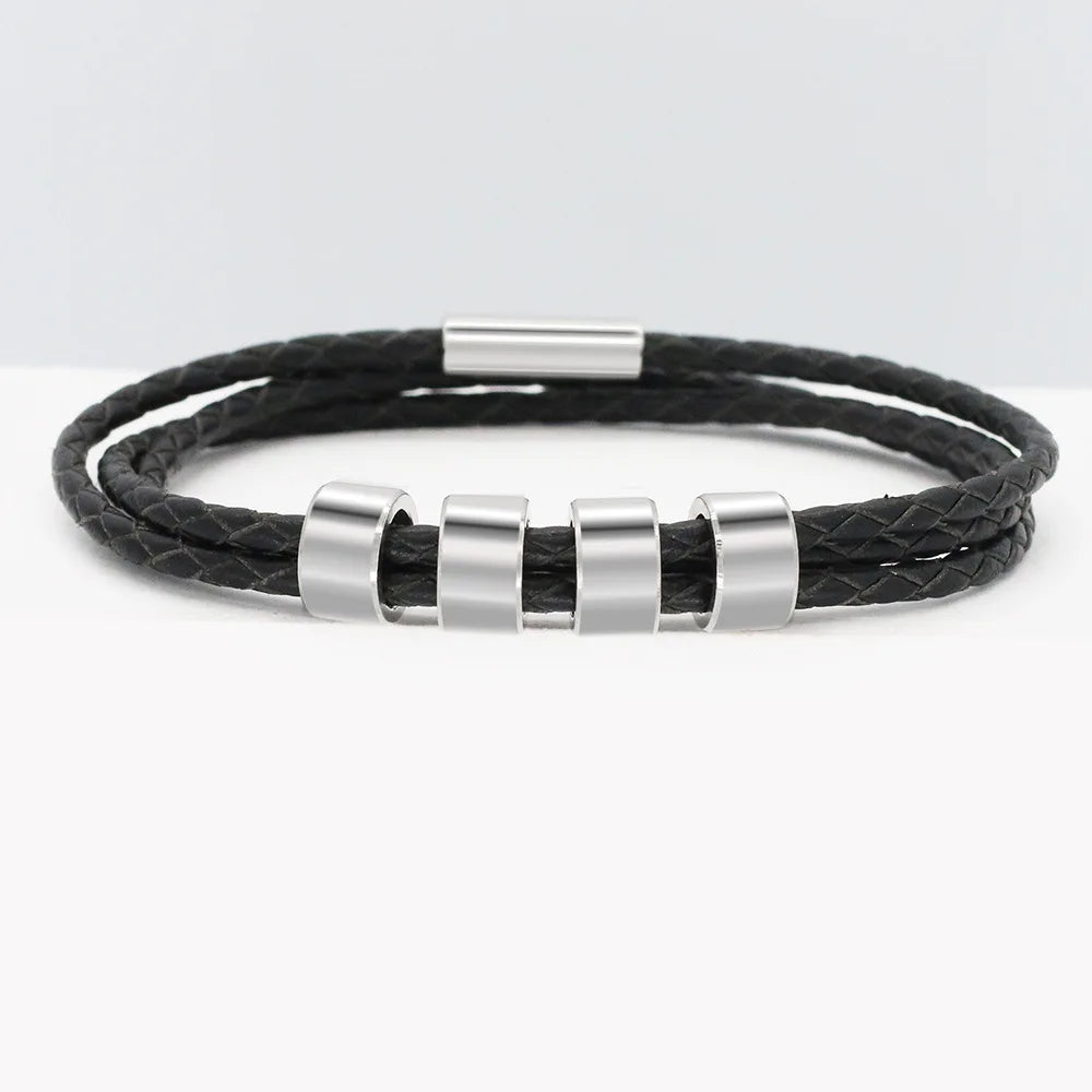 FBA Personalized Engraved Men's Leather Bracelet | Custom Name Jewelry Gift