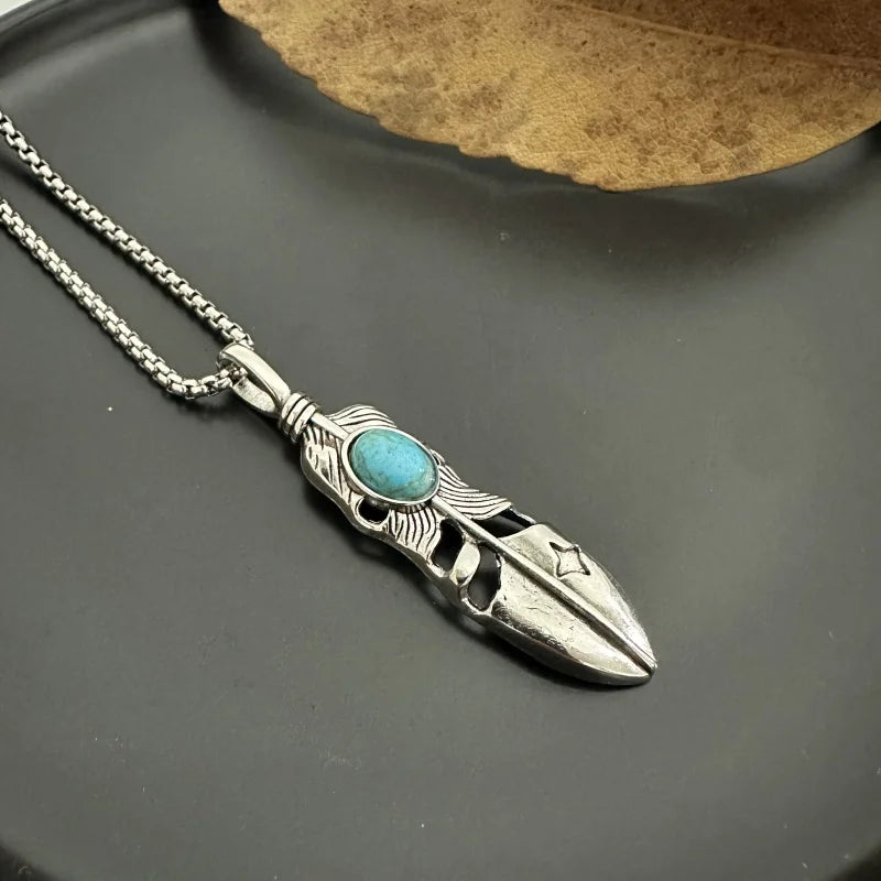 FBA Feather Print Stainless Steel Pendant Necklace | Street Style Jewelry