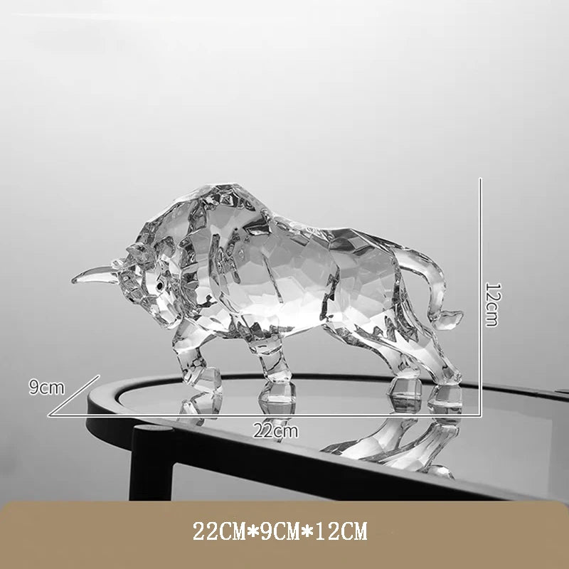 Acrylic Crystal Ox Sculpture | Nordic Luxury Transparent Statue for Living Room, Office & Wine Cabinet Decor