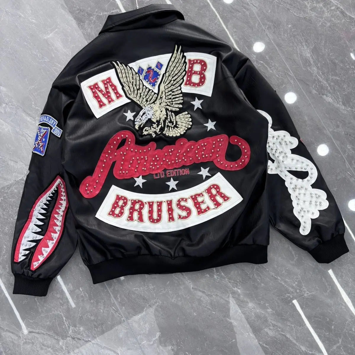 Men's Heavy Embroidery American Retro Leather Flight Jacket – Motorcycle Stand Collar Coat | 7 Colors | S–XXL | FBA Vibes