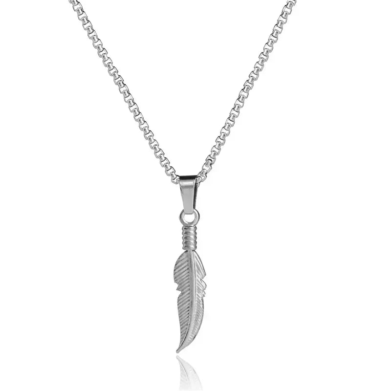 FBA Stainless Steel Feather Hip Hop Pendant Necklace | Men's Chain Jewelry