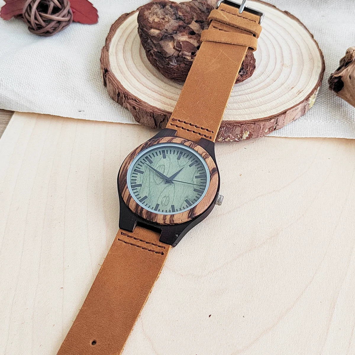 FBA Unisex Vintage Wood Watch | Leather Strap Quartz Wristwatch