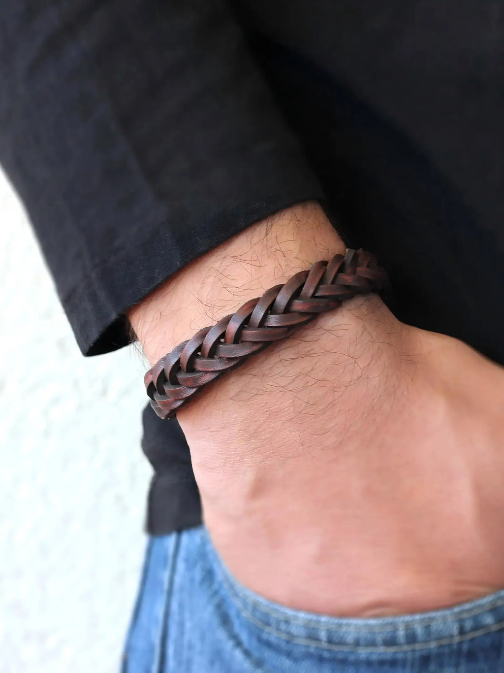 FBA Rustic Braided Leather Men's Bracelet | Birthday Gift Jewelry