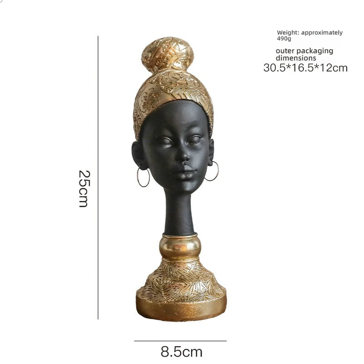 African-Style Resin Sculpture | Black & Gold Candle Holder & Decorative Accent