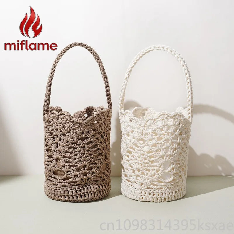 Women's Mini Woven Cutout Bucket Crossbody Bag – Boho Beach Summer Vacation Shoulder Purse