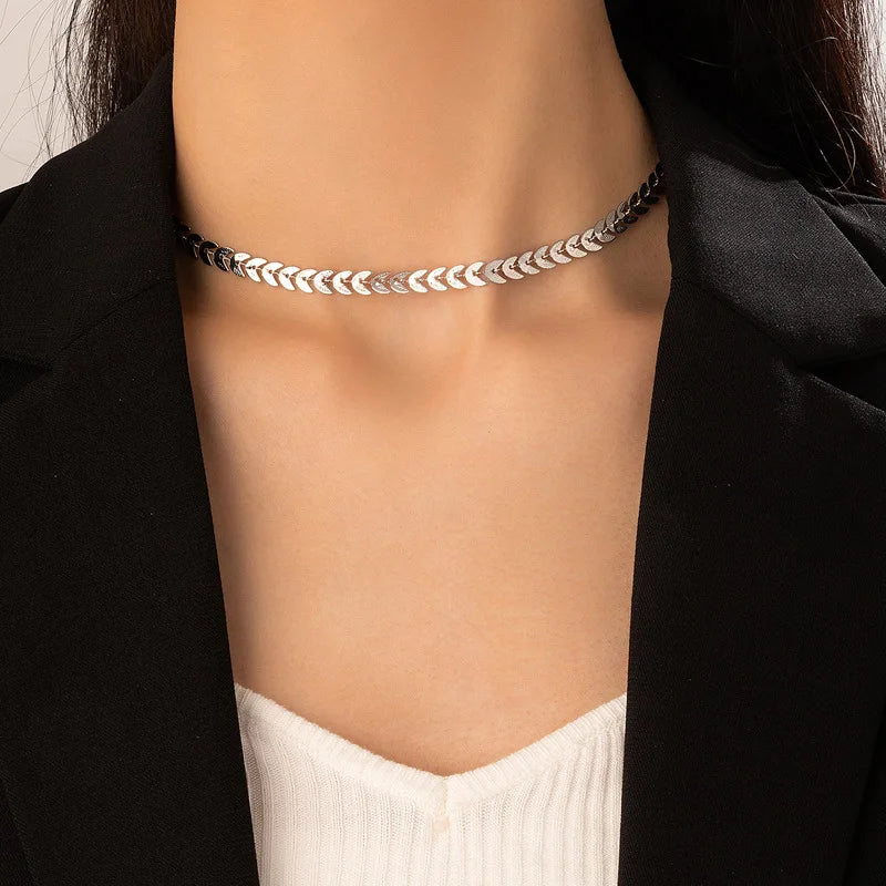 FBA Silver Arrow Fish Bone Choker Necklace | Women's Punk Jewelry