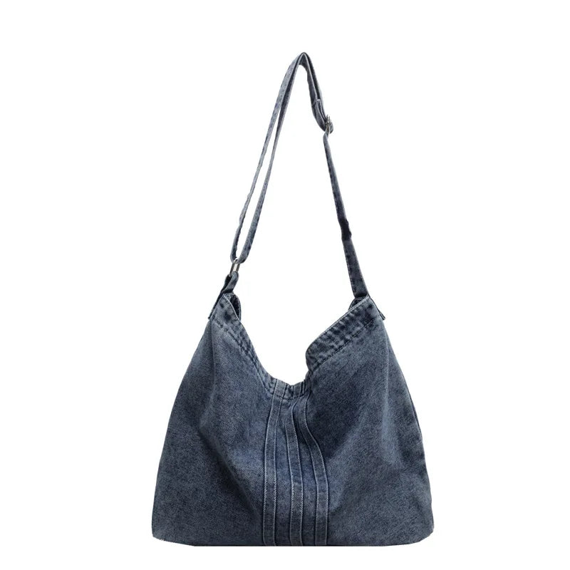 Denim Canvas Tote Bag for Women – Large Capacity Casual Shoulder Handbag