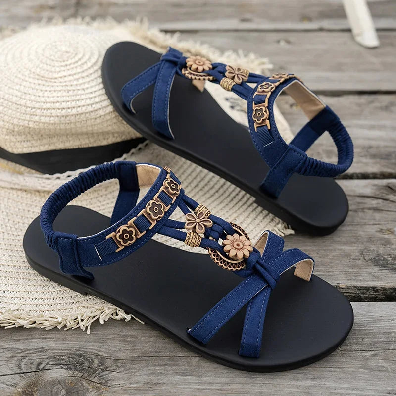 FBA Women's Flower Beaded Bohemian Flat Sandals | Roman Style Beach Shoes
