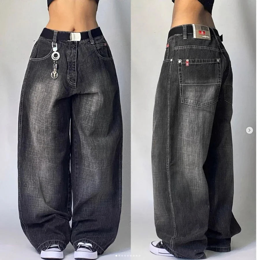 Women's American Harajuku Retro High Waist Baggy Wide-Leg Jeans – Y2K Gothic Streetwear Washed Denim | Multiple Colors | S–XXL | FBA Vibes