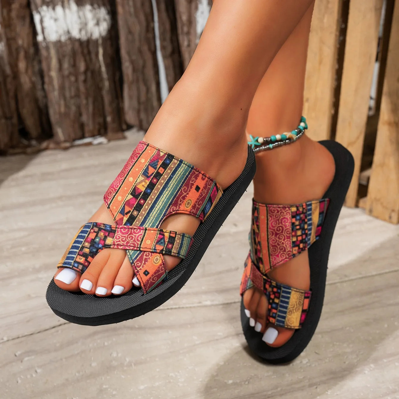 FBA Women's Platform Beach Slides | Colorful Open Toe Summer Slippers