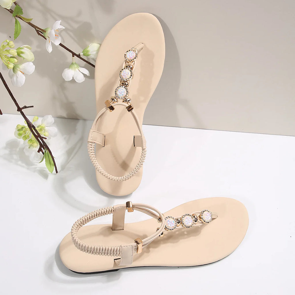 FBA Women's Handmade Beaded Fairy Style Flat Sandals | Plus Size Beach Shoes