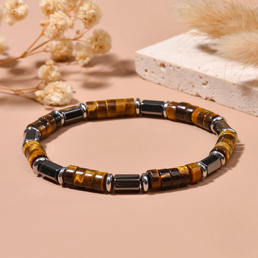 FBA Picture Jasper Hematite Beaded Stretch Bracelet | Men's Anniversary Gift