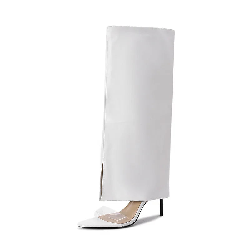 Women's Open Toe Knee-High Chelsea Boot — Stiletto Heel, Side Zip