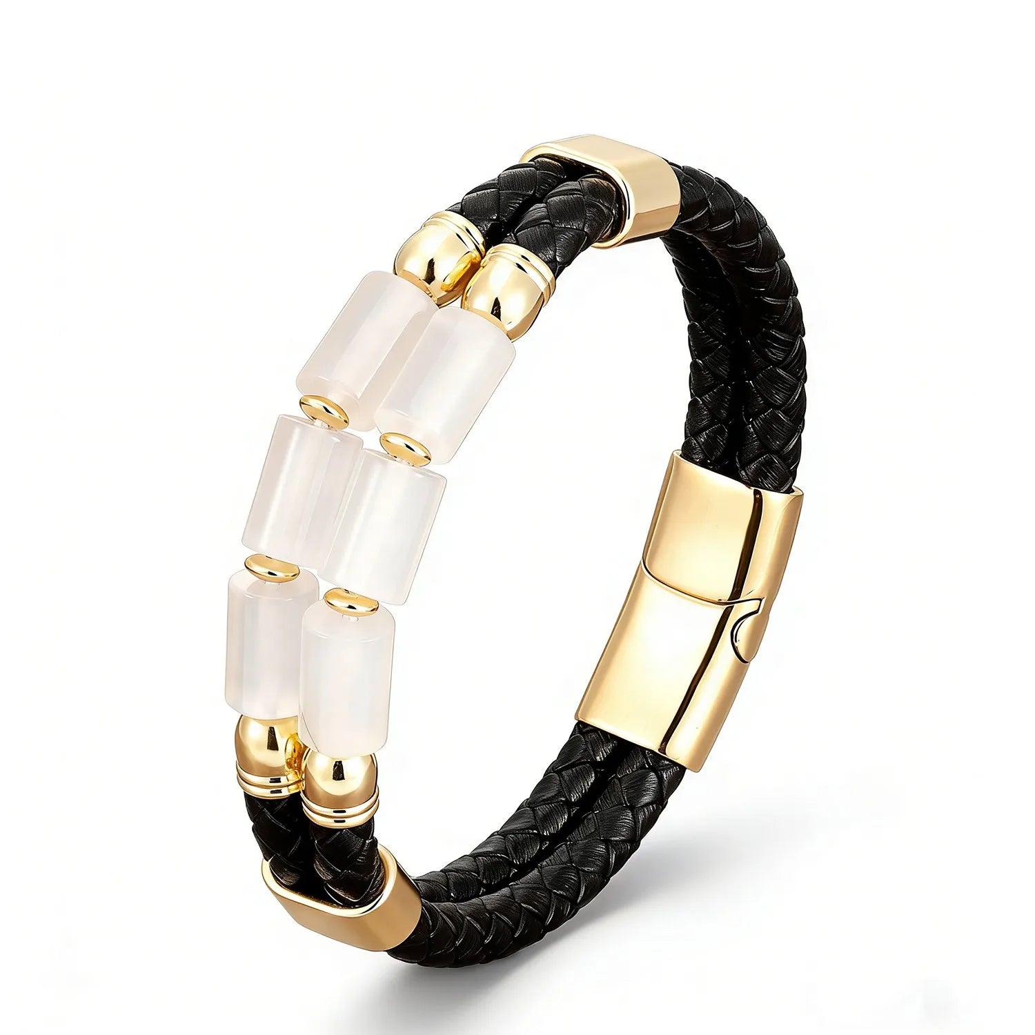 FBA Men's Natural Agate Leather Bracelet | Multi-Color Crystal Healing Jewelry