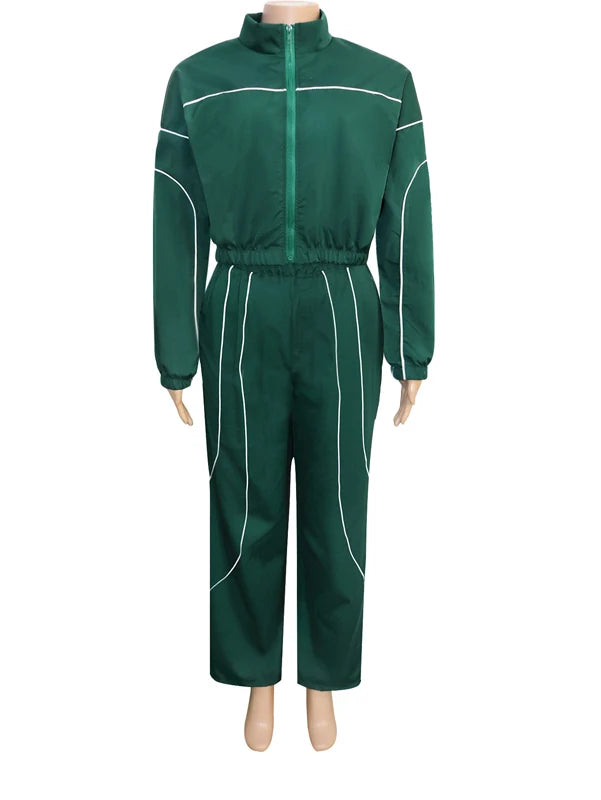 Women's 2-Piece Striped Sport Jogger Set – Stand Collar Zip Jacket & Ankle-Length Pants | FBA Vibes