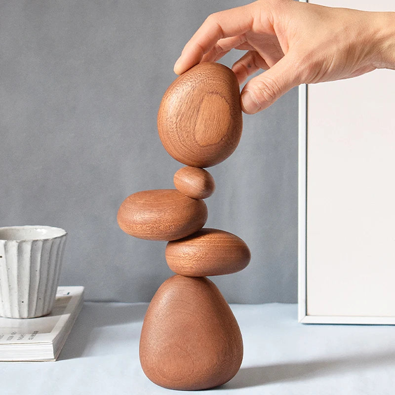 Solid Wood Stone-Shape Art Ornaments | Nordic Puzzle Decompression Decor for Home & Wall