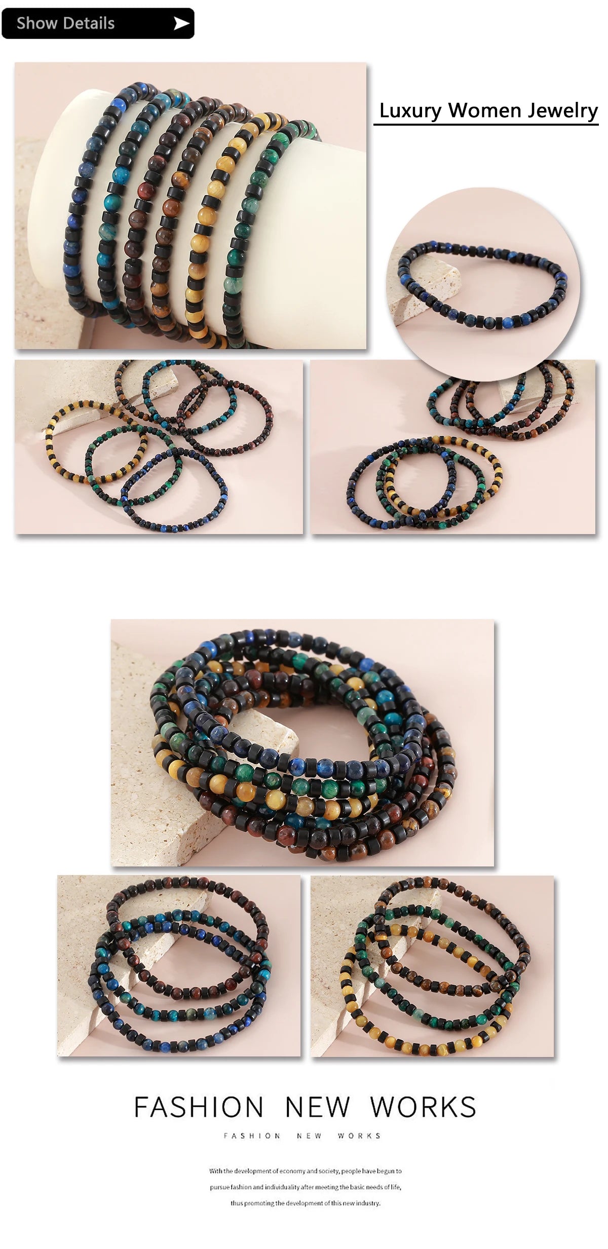 FBA Men's Natural Stone Beaded Elastic Bracelet | Handmade Jewelry Gift