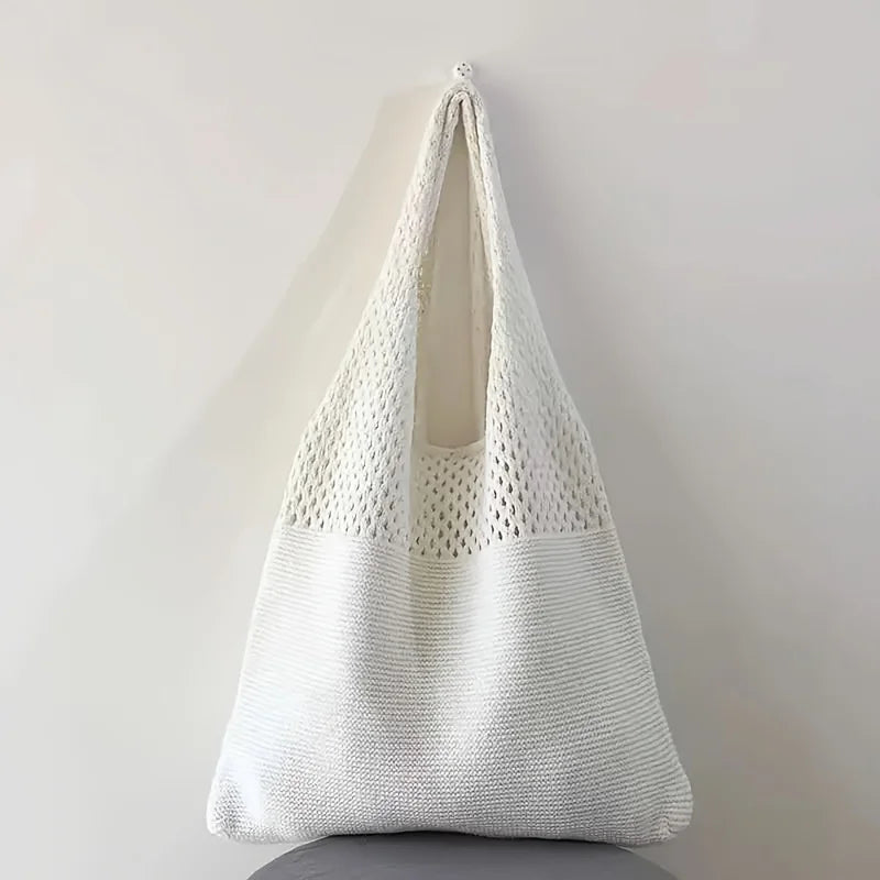 Women's Bohemian Knit Openwork Nylon Tote Bag – Casual Beach Shoulder Bag for Outings & Trips