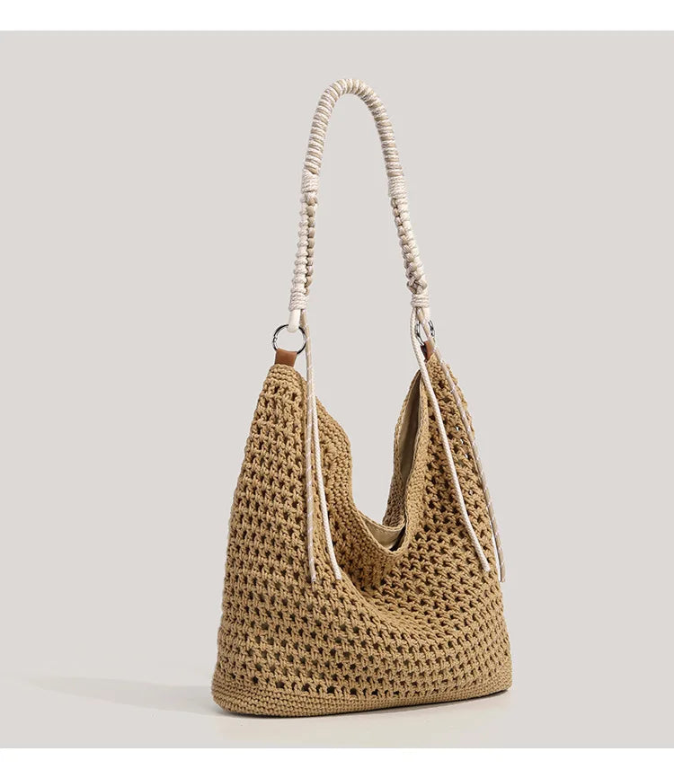Woven Hobo Shoulder Bag with Tassel for Women – Large Capacity Beach Tote & Travel Straw Bag