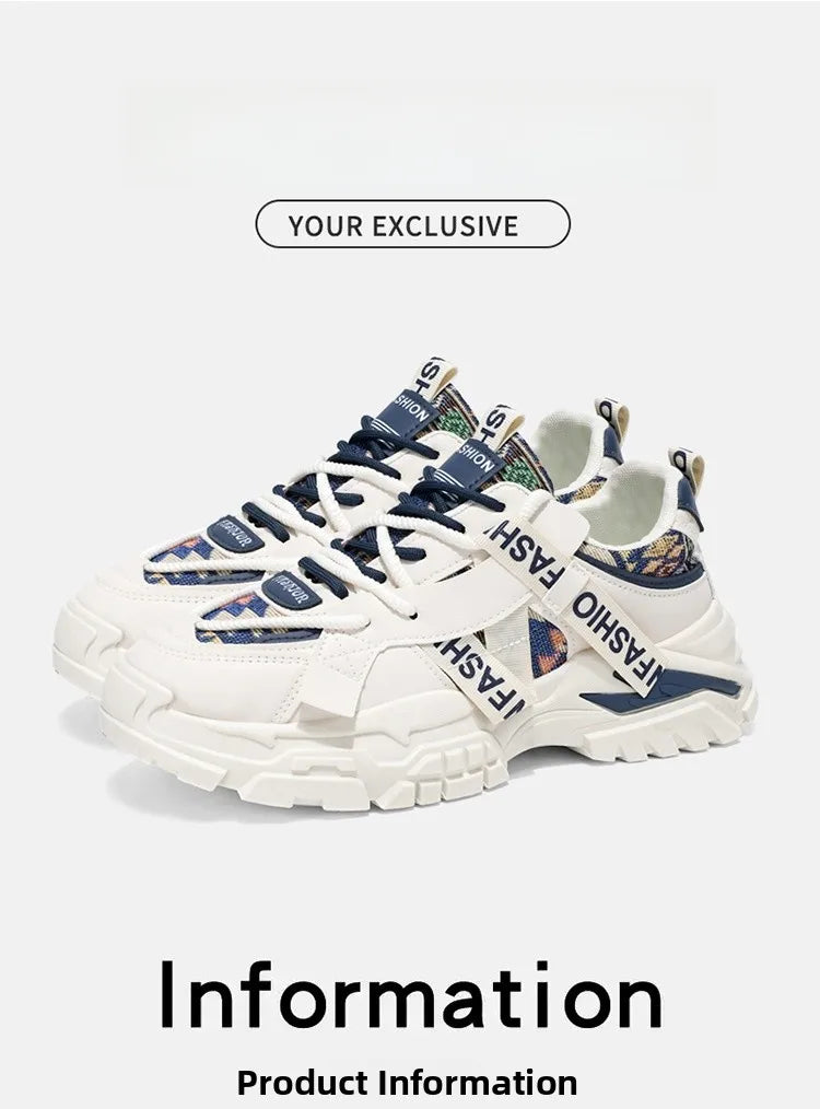 Men's Running Shoes 2025 New Summer Original Design Versatile Casual Thick Bottom Heightening Dad Trendy Sneakers PU Mesh Lin...