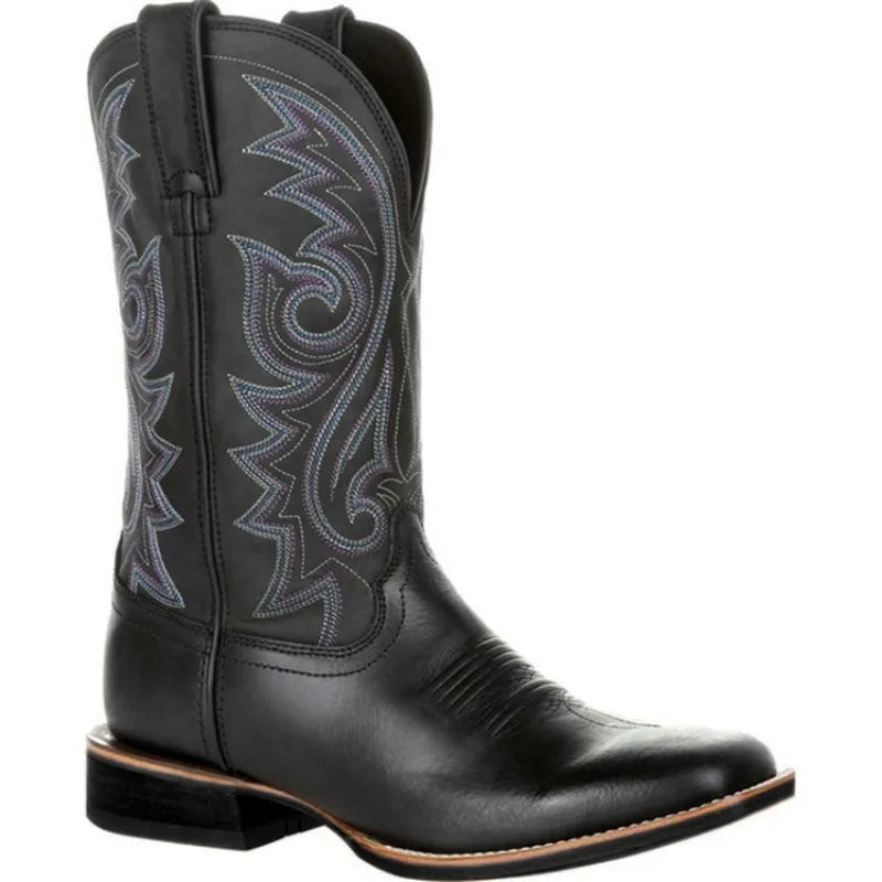 Women's Embroidered Western Cowgirl Mid-Calf Boot with Chunky Heel