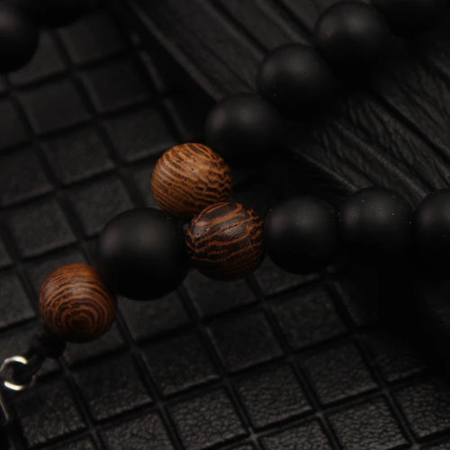FBA 8mm Matte Black Wood Hematite Arrow Pendant Necklace | Unisex Boho Jewelry