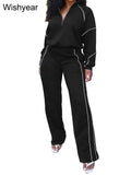 Women's 2-Piece Striped Sport Set – Zip Sweatshirt & Wide-Leg Pants | FBA Vibes