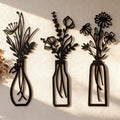 Set of 3 Black Metal Flower Vase Wall Art | Farmhouse Wall Decor for Living Room, Bedroom & Kitchen