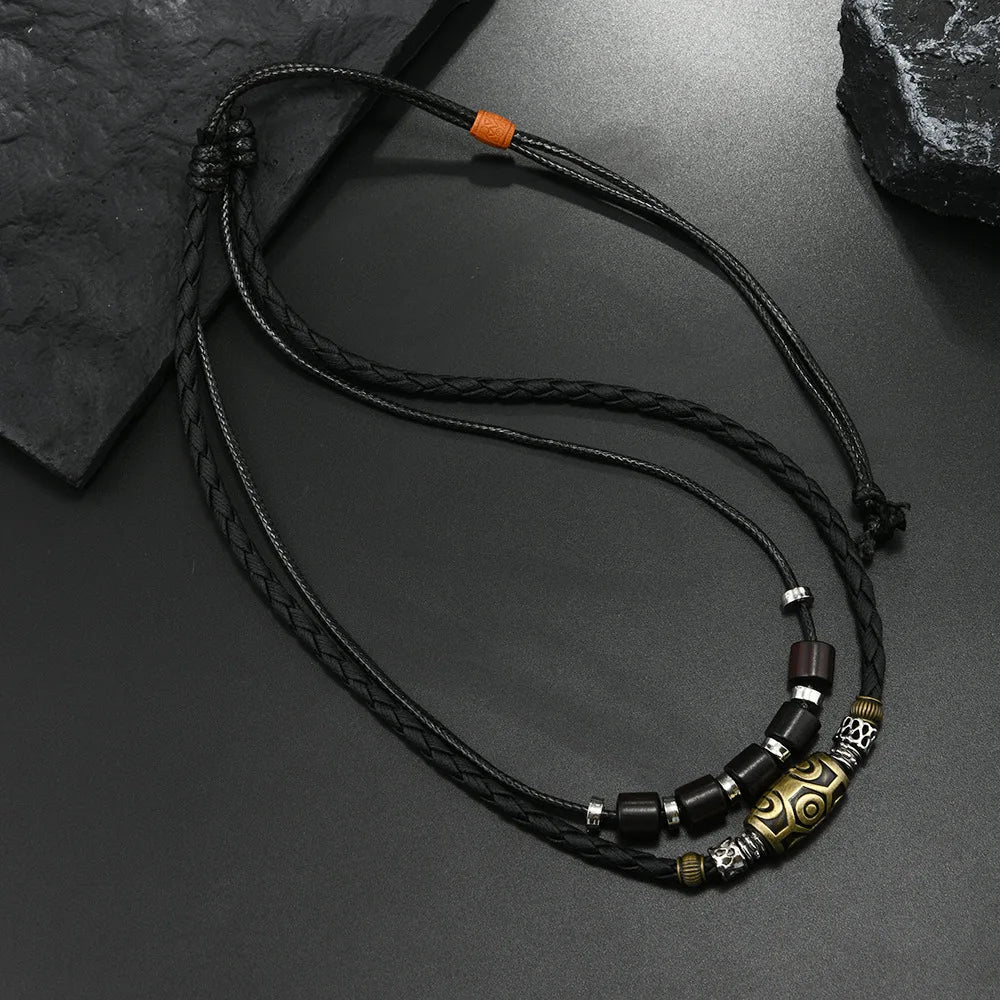 FBA Punk Retro Wax Rope Antique Pendant Necklace | Men's Collarbone Chain