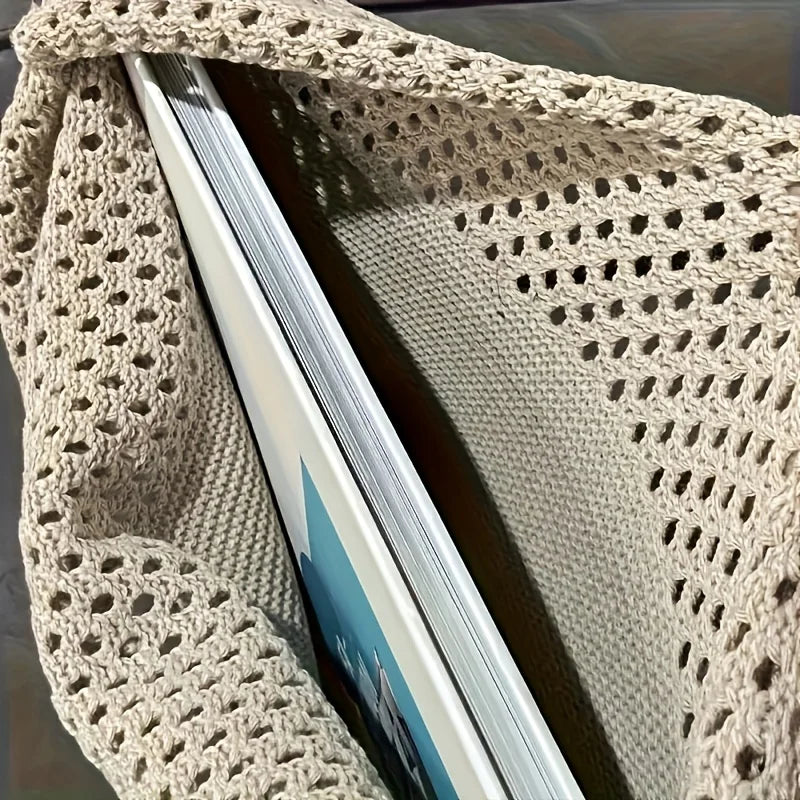 Women's Bohemian Knit Openwork Nylon Tote Bag – Casual Beach Shoulder Bag for Outings & Trips