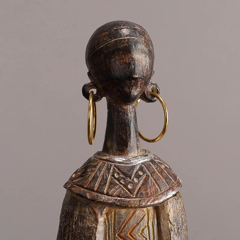 African Tribal Women Resin Figurine | Handcrafted Sculpture for Living Room, Bedroom & Cabinet Decor