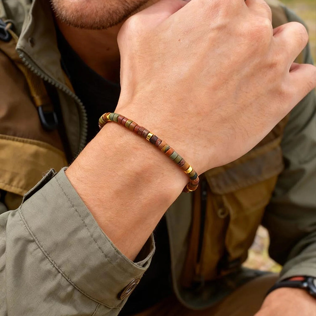 FBA Natural Blue Beaded Boho Bracelet for Men | Handmade Jewelry