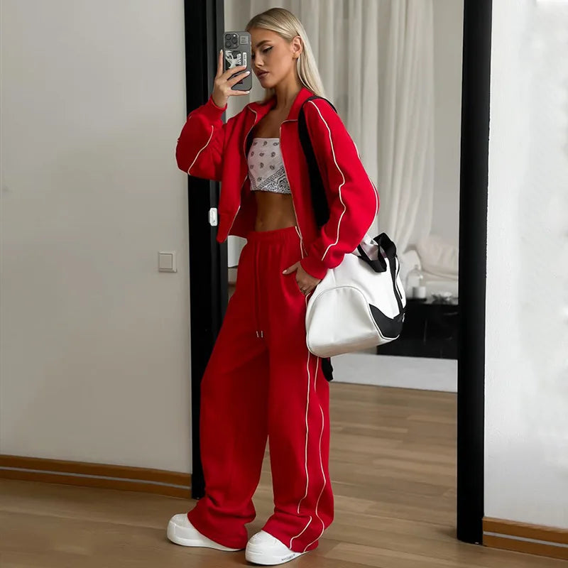 Women's Y2K 2-Piece Tracksuit Set – Zip Sports Jacket & Elastic Waist Jogger Pants | FBA Vibes