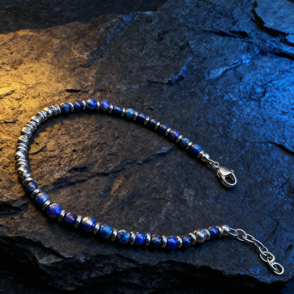FBA Men's Blue Natural Stone Stainless Steel Bracelet | Handmade Jewelry
