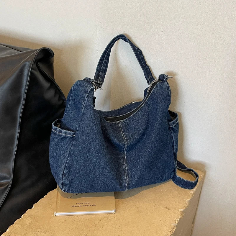 Casual Denim Retro Crossbody Shoulder Bag for Women – Large Capacity Portable Tote