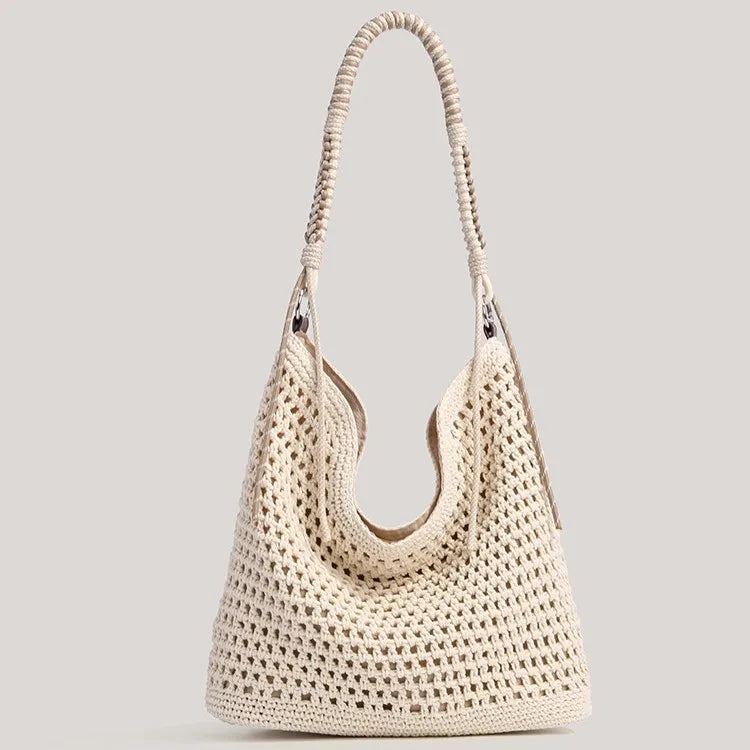 Woven Hobo Shoulder Bag with Tassel for Women – Large Capacity Beach Tote & Travel Straw Bag