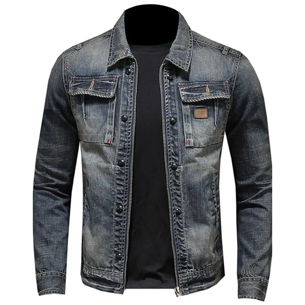 Men's Vintage Slim Fit Denim Jacket – Hip Hop Varsity Style | Blue | M–4XL | FBA Vibes